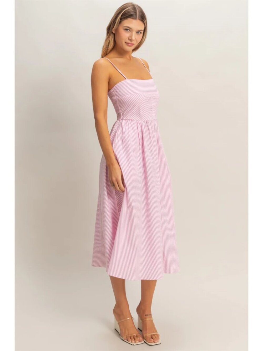 Pink Striped Midi Dress